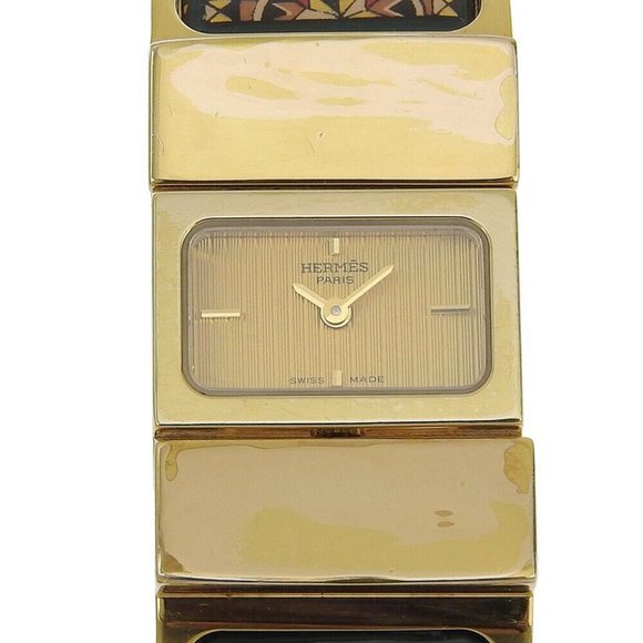 HERMES Location Watches LO1.201 Cloisonne Green Plated Gold - Picture 1 of 8